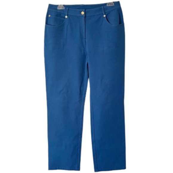 St. John Yellow Label Cerulean Blue High Rise Straight Leg Cotton Jeans - 8 - Picture 1 of 9